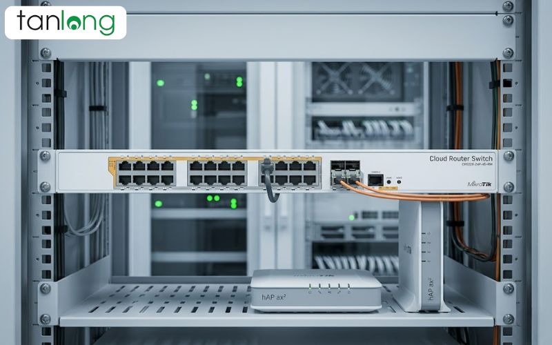24 cổng PoE và 4 cổng SFP+ 10G trên CRS328-24P-4S+RM