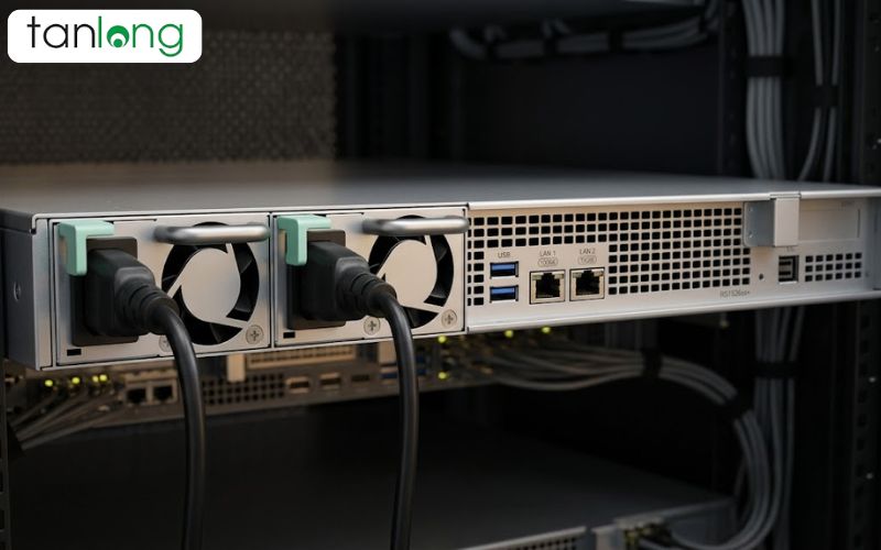 Hệ thống nguồn kép phía sau Synology RS1626xs+
