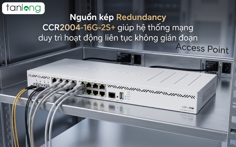 NGUỒN KÉP REDUNDANCY CCR2004-16G-2S+: DUAL HOTSWAP FAILOVER 0MS ĐẢM BẢO UPTIME 99%